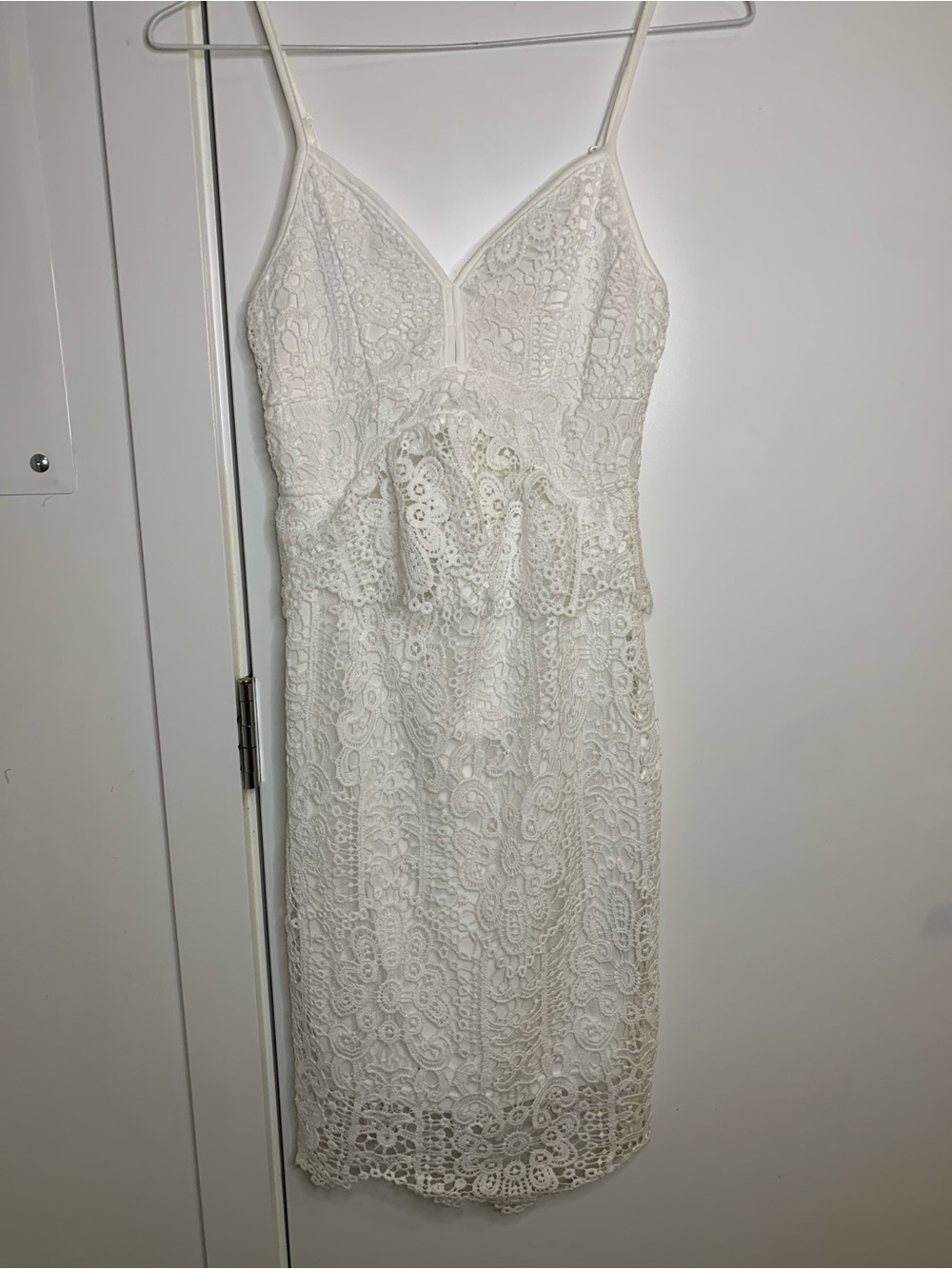 White Lace Camisole Peplum Slip Dress